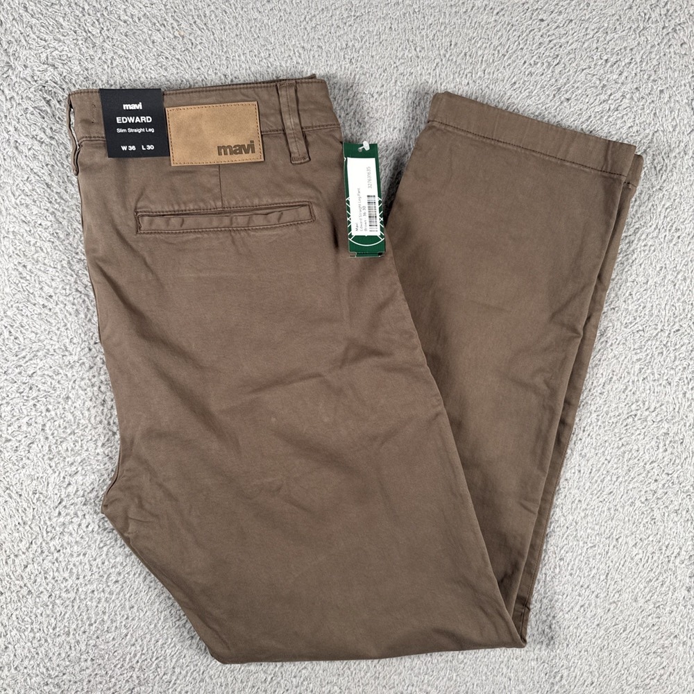 Mavi Pants Mens 36x30 Edward Brown Twill Slim Straight Leg NEW NWT